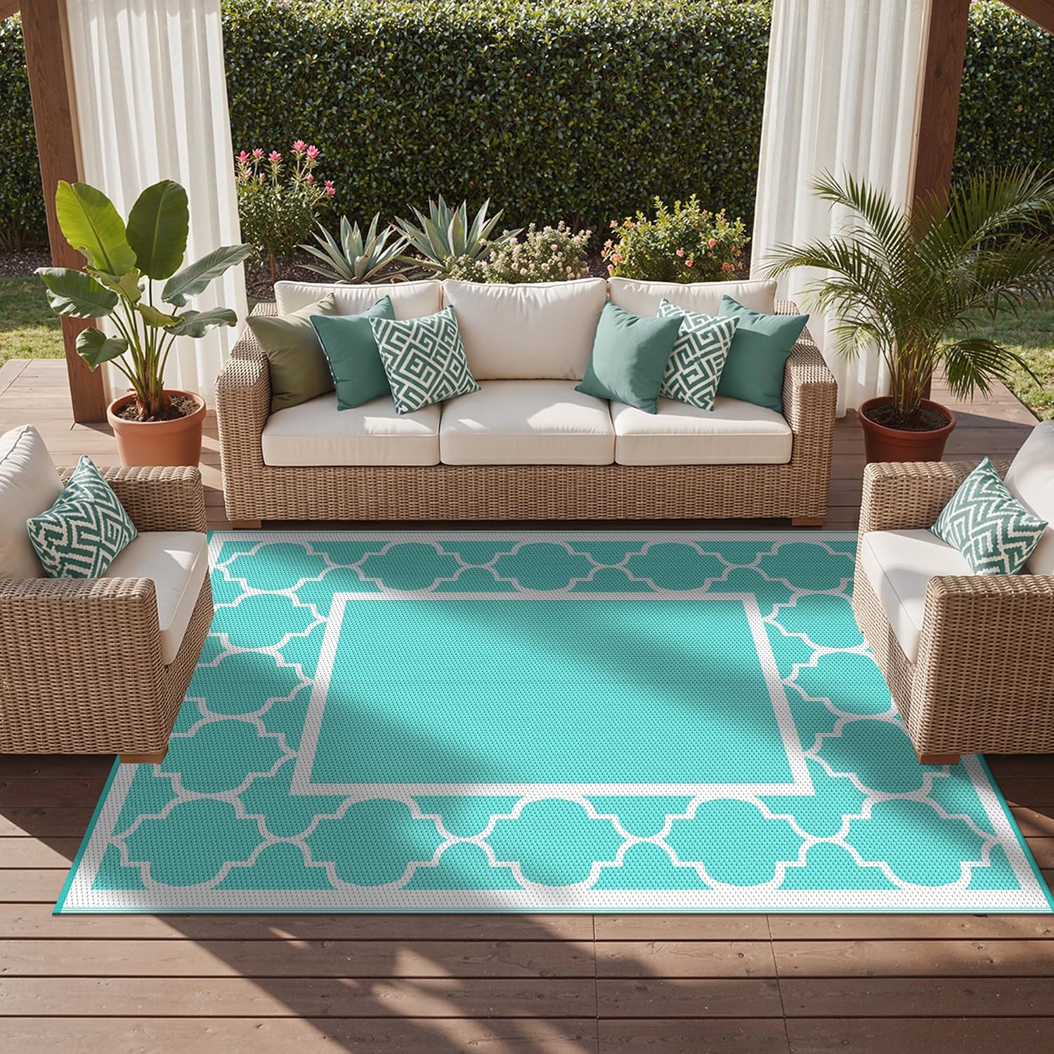 GENIMO Outdoor Rug, Waterproof Plastic Rugs for Patio, 8'x10' Aqua Blue
