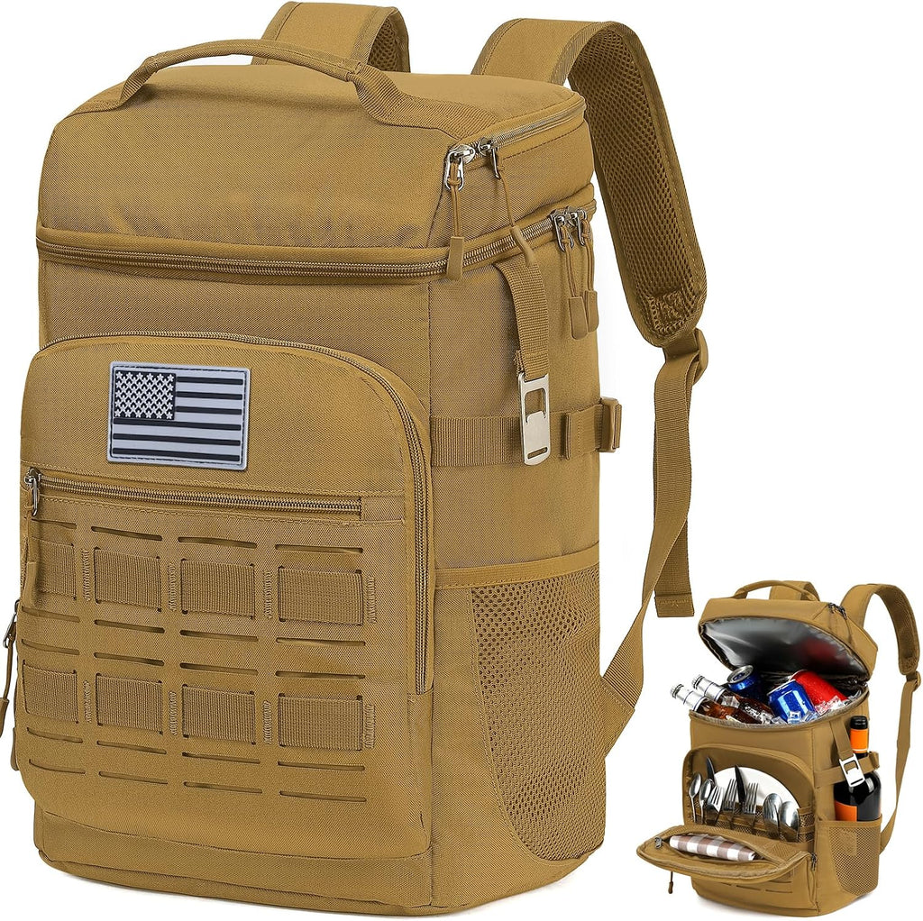 Tactical Cooler Backpack for Men, Double Deck Insulated Cooler Bag 40 Cans, Soft Lunch Backpack with 16H Ice Retention Waterproof Leakproof Picnic Backpack for Work Beach Camping BBQ Hiking
