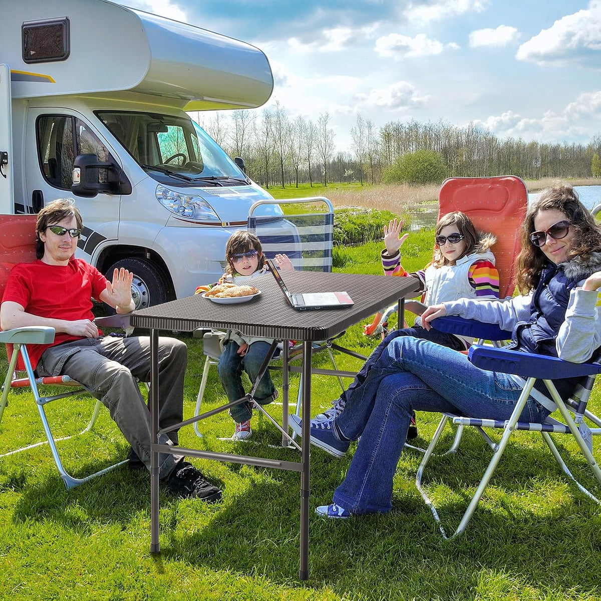 VINGLI 4 FT Plastic Folding Camping Table, Portable in/Outdoor Party Picnic Dining Desk,Garden Soccer Multipurpose Entertaining Activities, Brown