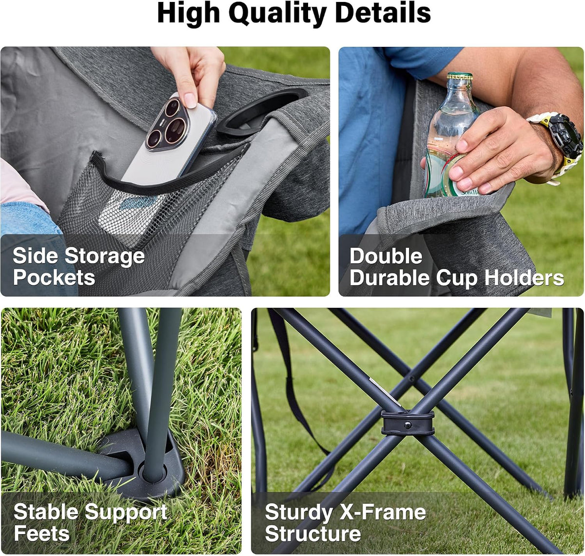 Oversized Camping Chairs with Cup Holder 500LBS,Grey
