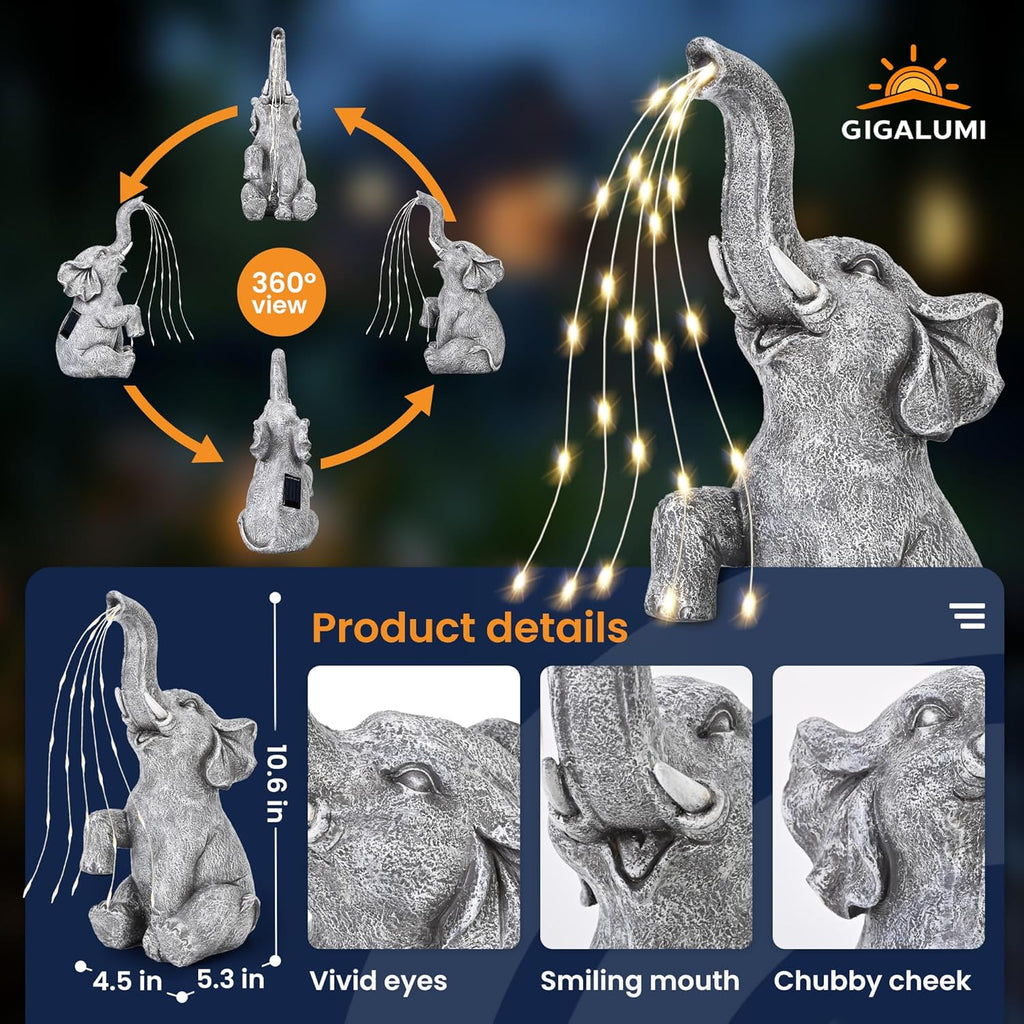 GIGALUMI Elephant Statue Solar Garden Decor Yard Outdoor Gifts for Women