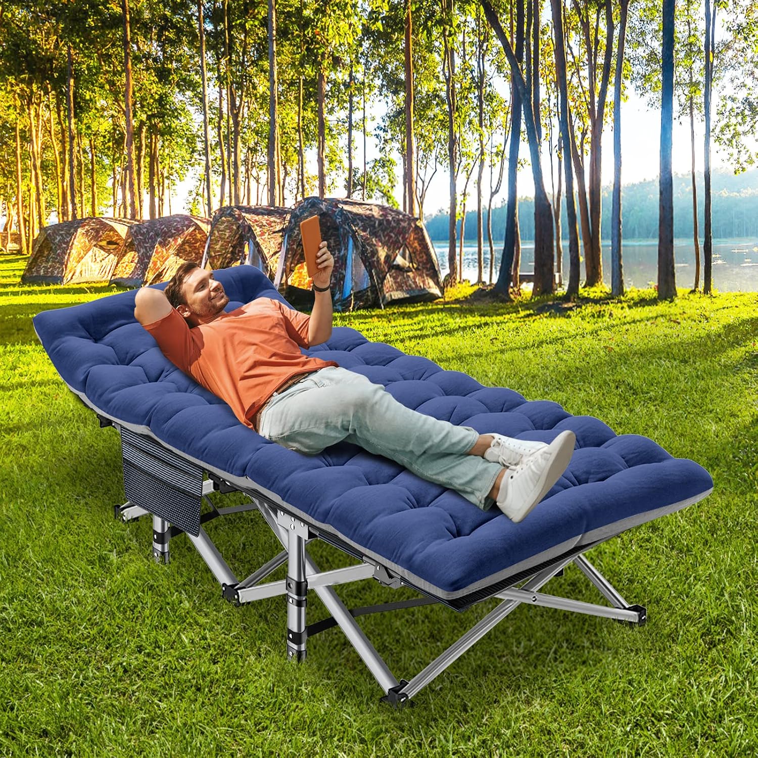 ABORON Camping Cots for Adult, 28" Extra Wide Outdoor Sleeping Bed Cot