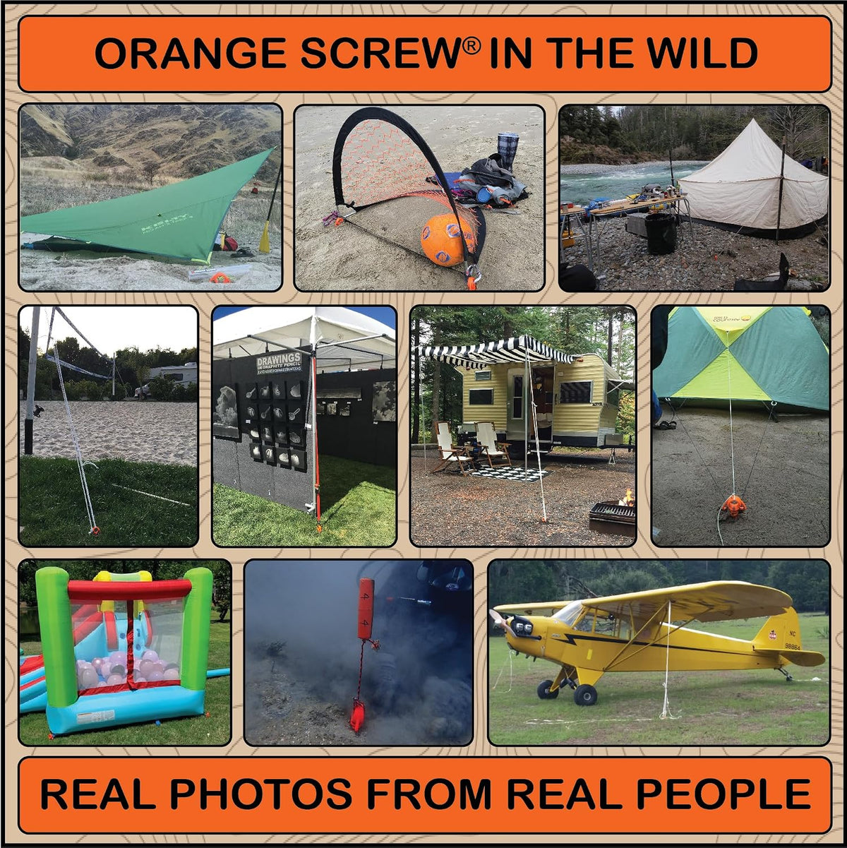 Orange Screw Ultimate Ground Anchors: Heavy Duty Screw-in Tent Stakes for High Wind, Sand, Canopies, and Camping - Made in USA, 100% Recycled, Included T-Grip Tool - (Large, 2 Pack)