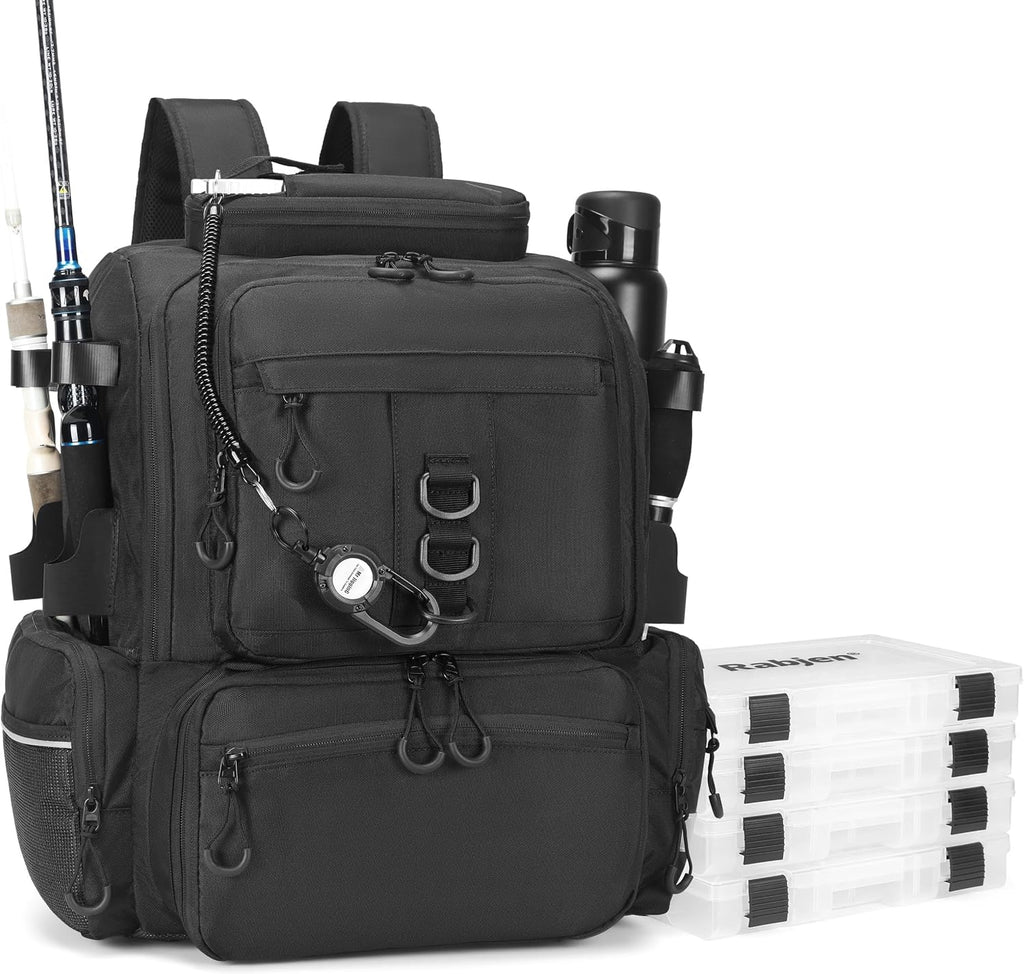 Rabjen Fishing Tackle Backpack, 45L Storage Waterproof Travel Bag Store Fishing Gear with Insulated Top Pocket