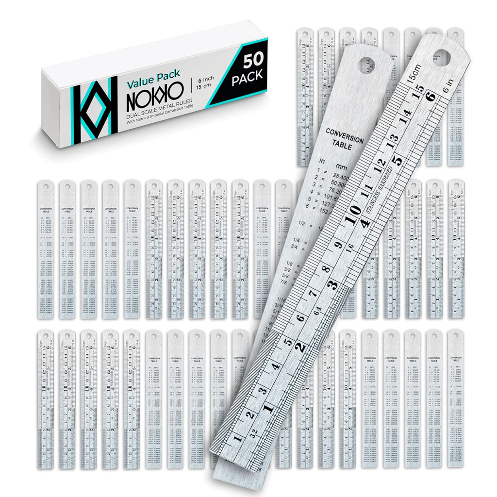 6 Inch Metal Ruler, Stainless Steel Ruler, 50-Pack, Imperial & Metric