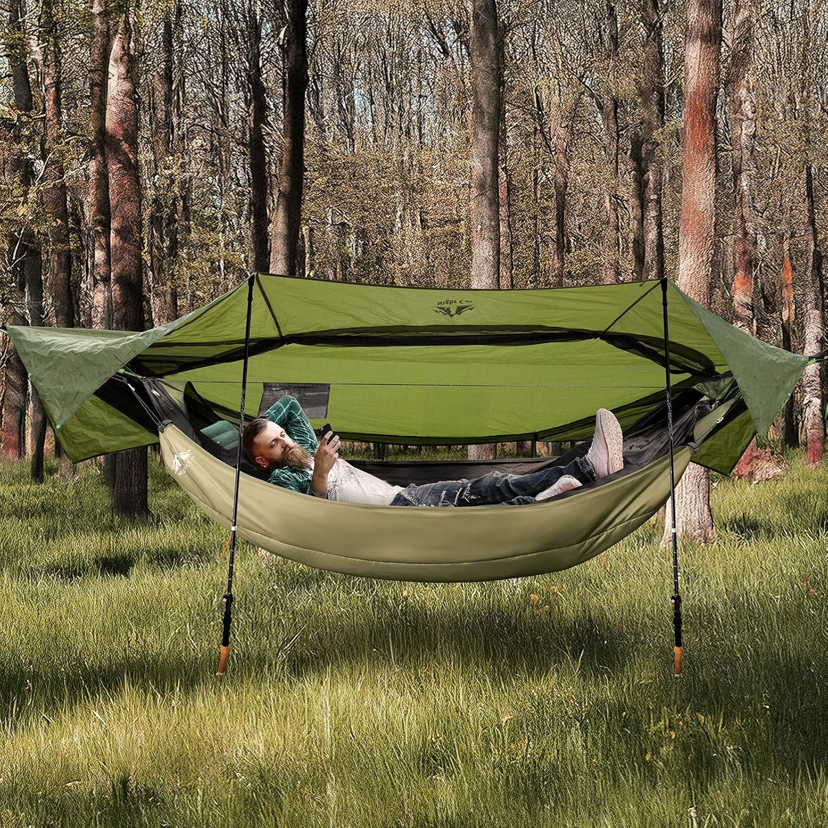 Night Cat Camping Hammock Tent: Lightweight Portable 4 in 1 Hammock with Rain Tarp and Mosquito Net for Hiking Jungle Outdoor