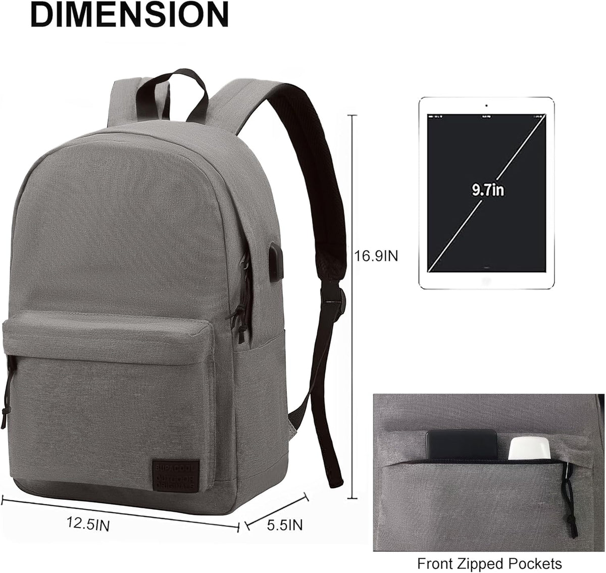 SUPACOOL Casual Laptop Backpack for Men and Women, Backpack for College, USB Charging Port, Lightweight Back Pack