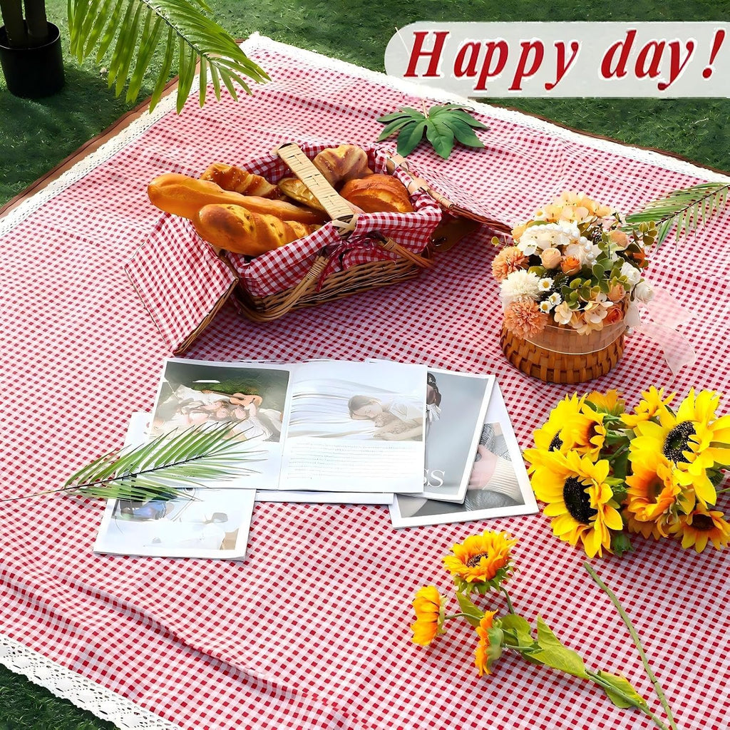 VitalCozy Gingham Picnic Blankets 59x78 in Outdoor Waterproof, Red White