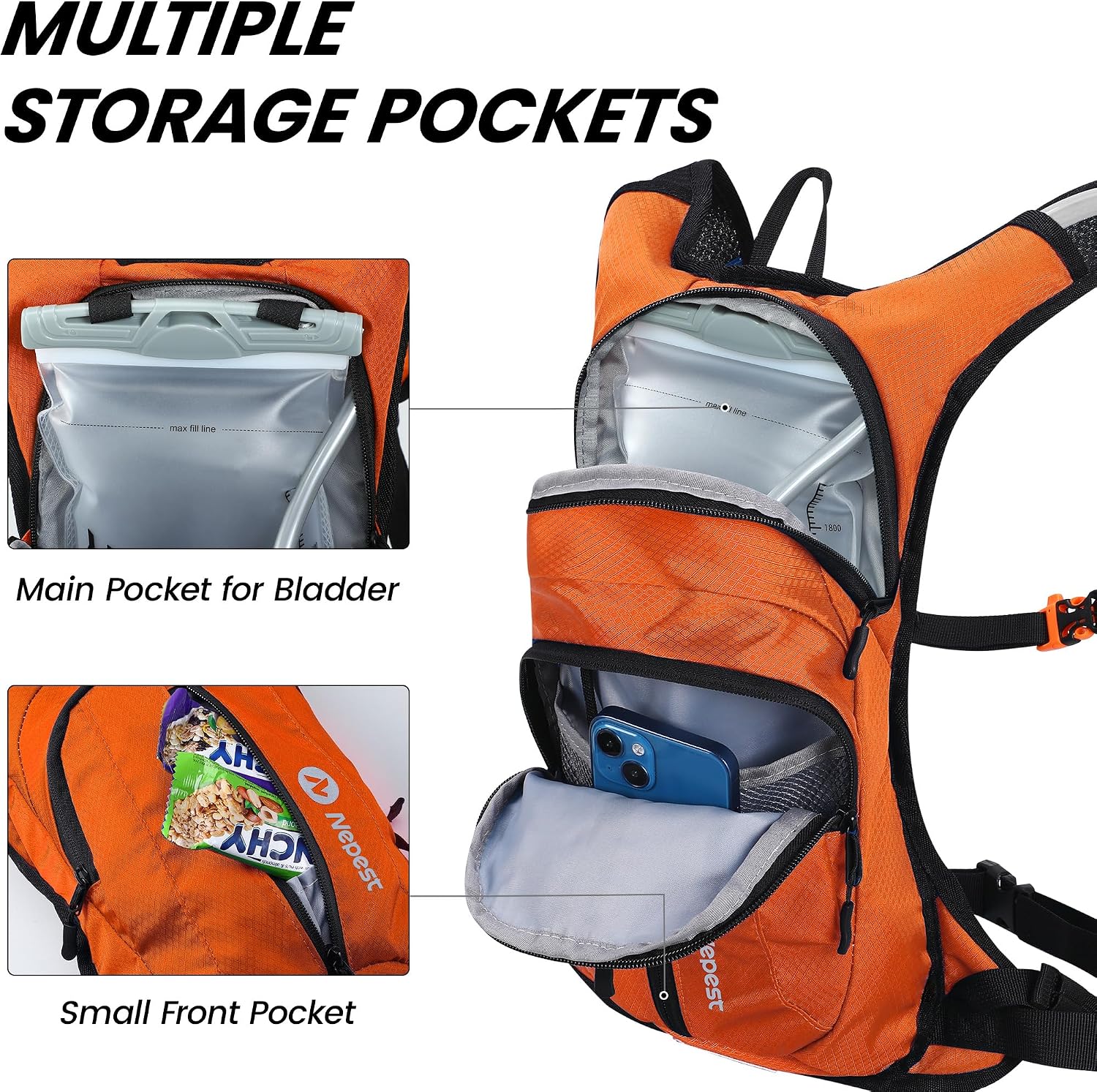 Nepest Hydration Pack Backpack with 2L Water Bladder Reflective Lightweight