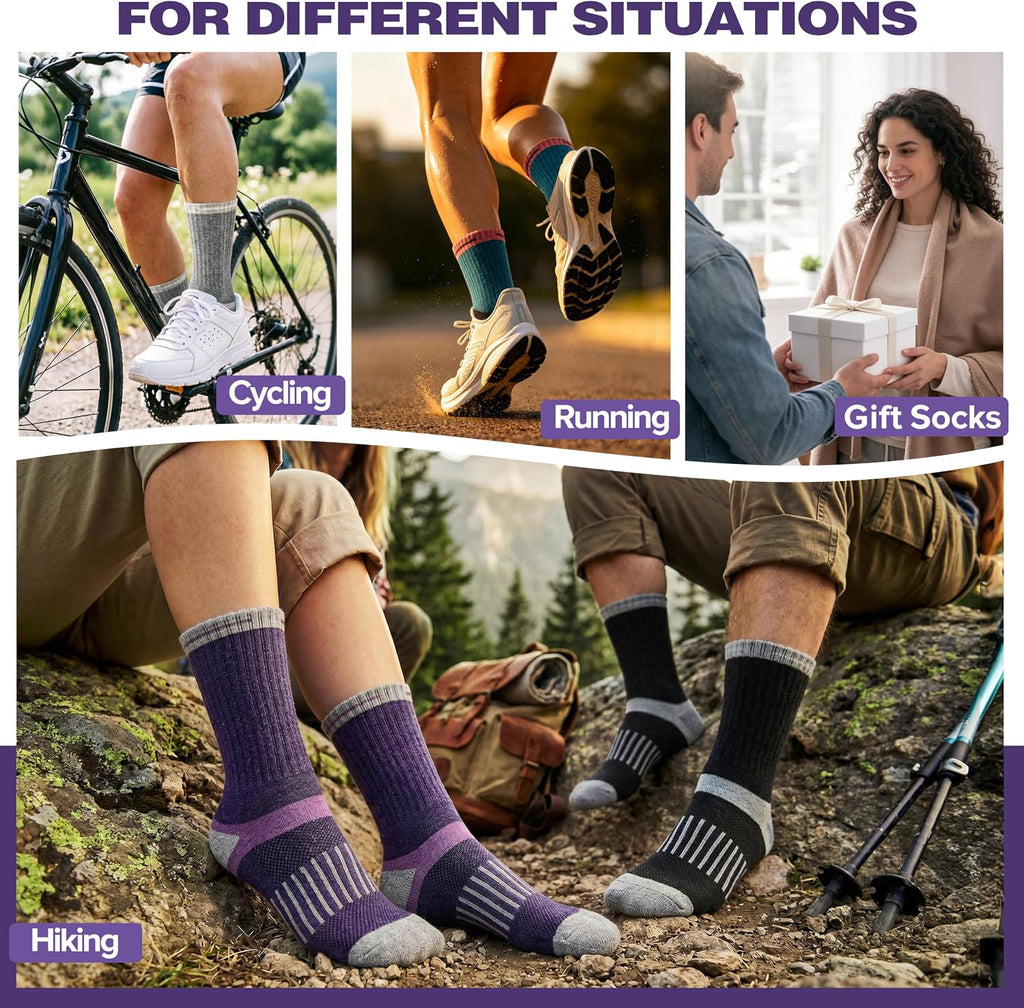 MOGGEI 5 Pairs Merino Wool Hiking Socks Warm Thermal Winter Cozy Cushioned Moisture Wicking Socks for Women & Men