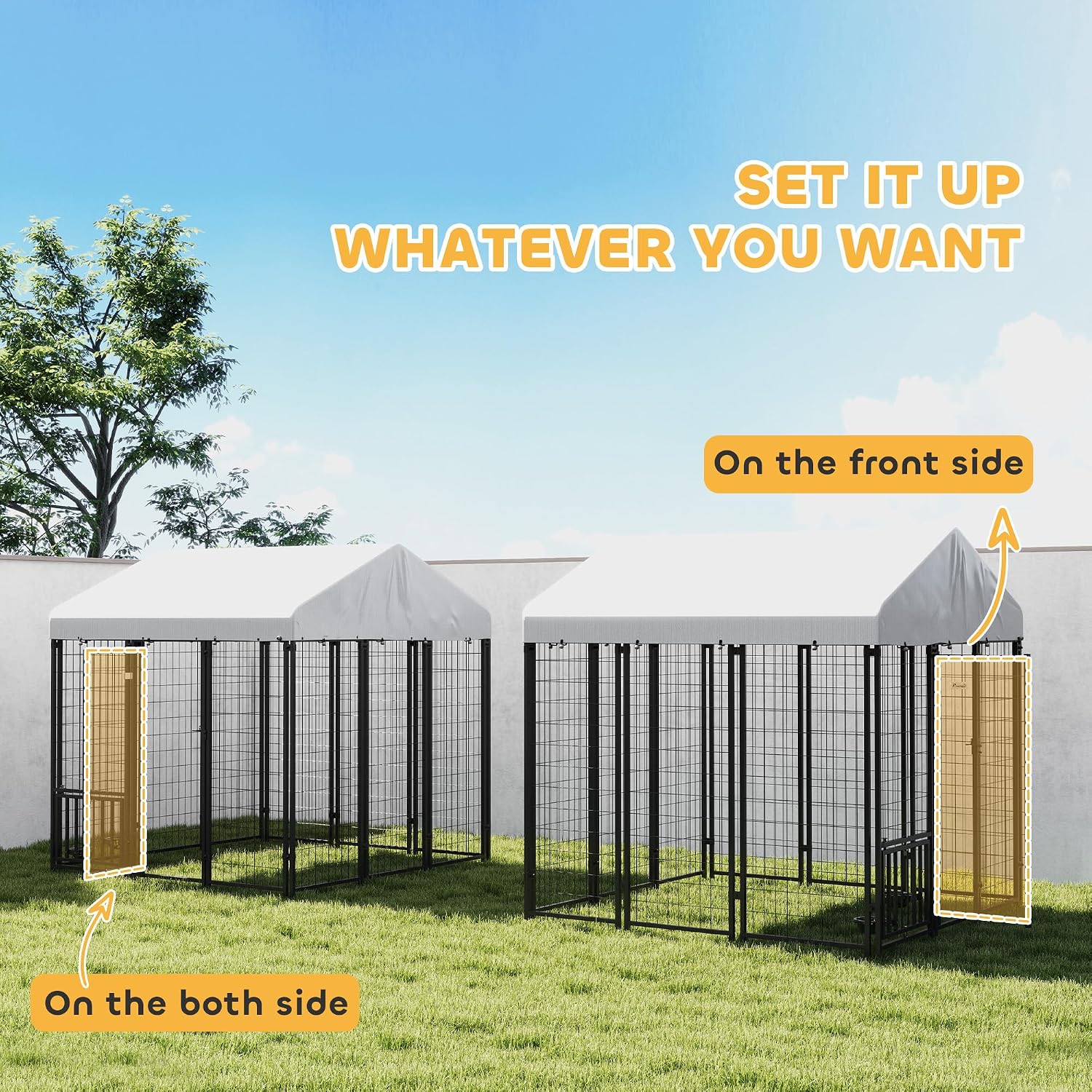 PawHut Outdoor Dog Kennel with Roof for S&M&L Breeds 6' x 6' x 6' Silver