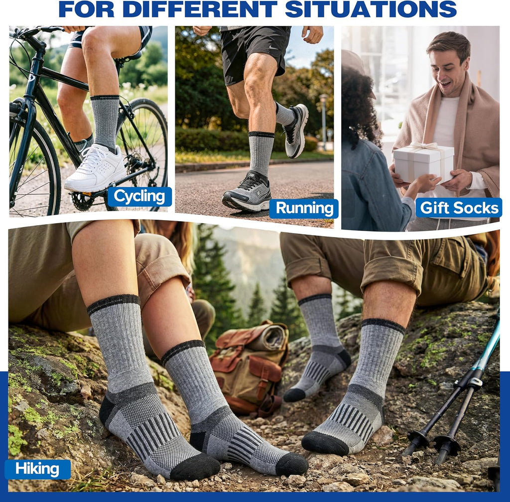 MOGGEI 5 Pairs Merino Wool Hiking Socks Warm Thermal Winter Cozy Cushioned Moisture Wicking Socks for Women & Men