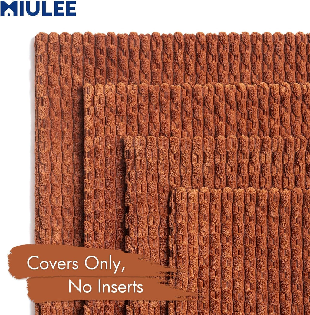 MIULEE Fall Terracotta Decorative Throw Pillow Covers for Couch Sofa Living Room Set of 4 Rustic Striped Cushion Covers Corduroy Pillowcases Farmhouse Home Decor 18x18 Inch Burnt Orange