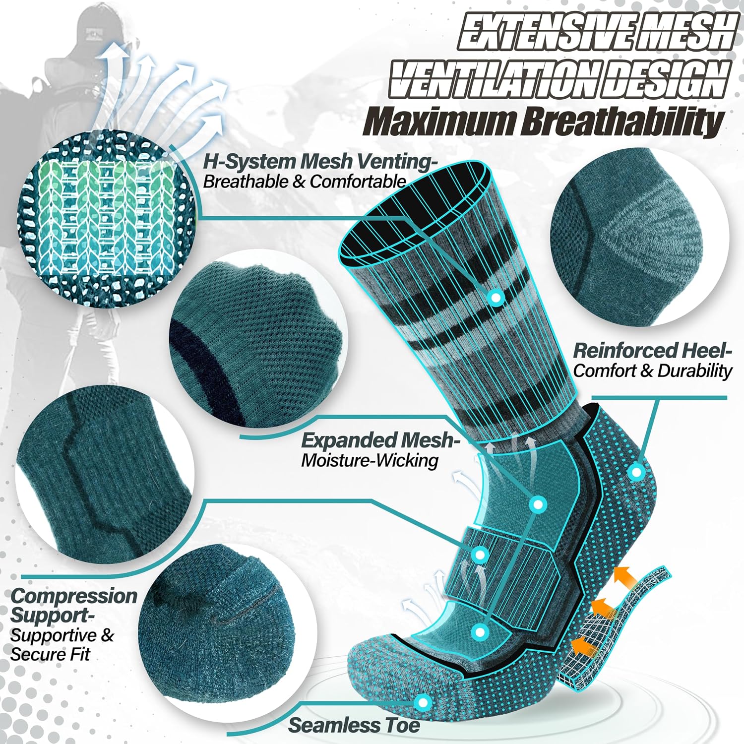 ANTSANG Merino Wool Hiking Socks, Maximum Breathability, for Men and Women