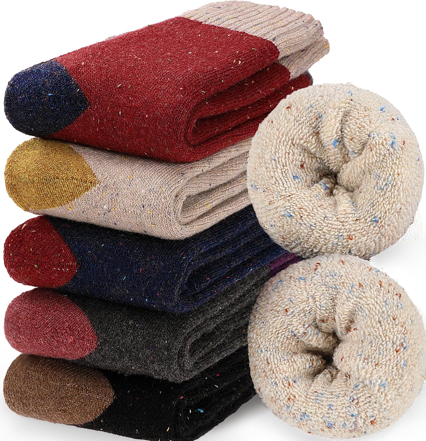 EBMORE 5 Pairs Women Merino Wool Boot Socks Warm Thermal Winter Thick Hiking Cozy Cabin Crew Comfy Socks for Ladies