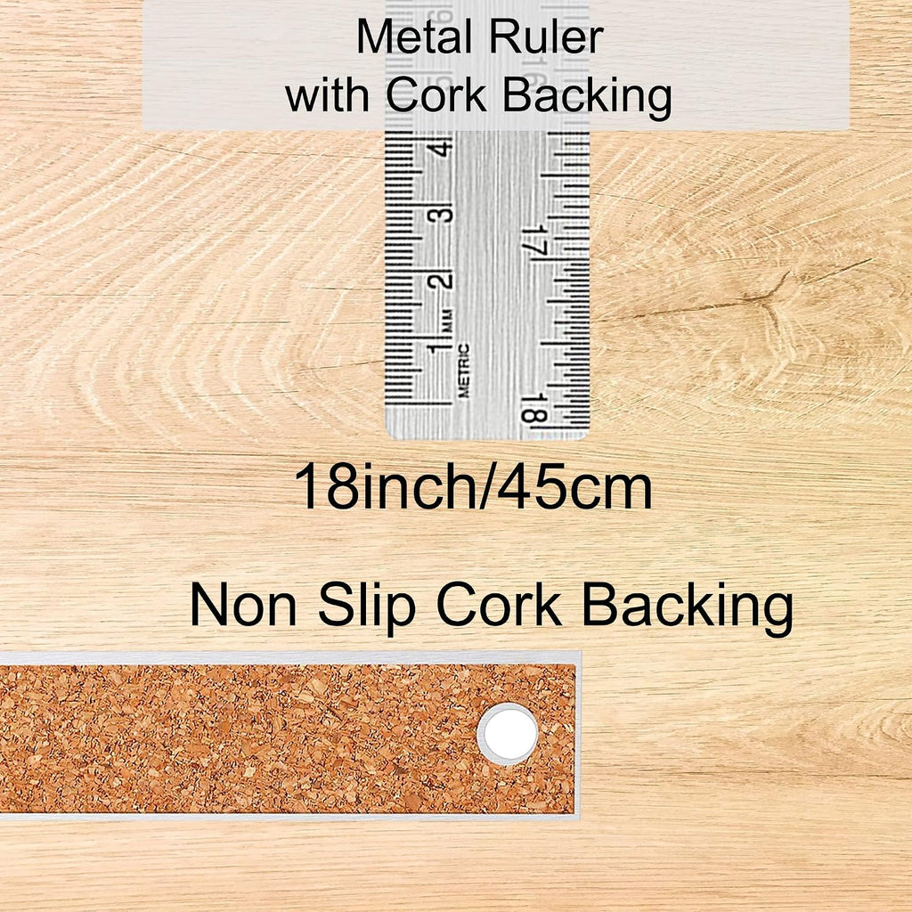 Metal Ruler With Cork Backing: 10 PCS 18 Inch Stainless Steel Non-Slip Rulers With Inch and Centimeters
