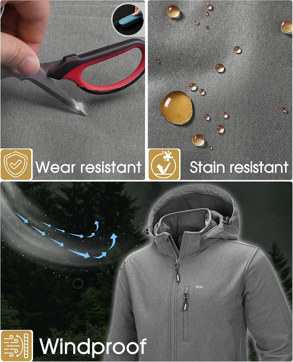 33,000ft Men's Hooded Softshell Jacket Waterproof Fleece Windbreaker Jacket