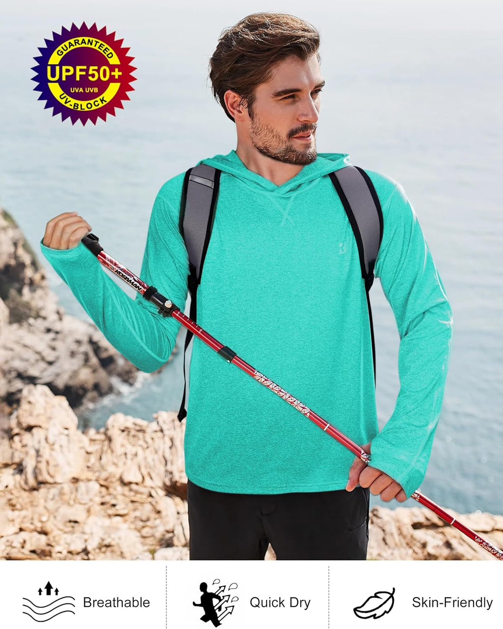 Roadbox Men's UPF 50+ Fishing Shirts, Long Sleeve UV Sun Protection Hoodie
