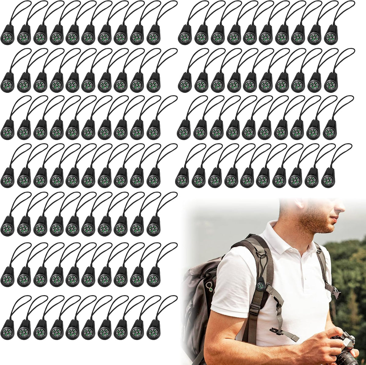 110 Pcs Mini Survival Compass Outdoor Camping Hiking Pocket Compass Mini Compass Party Favor for Paracord Bracelet Necklace Key Chain Outdoor Activities Hiking Accessory（Black）
