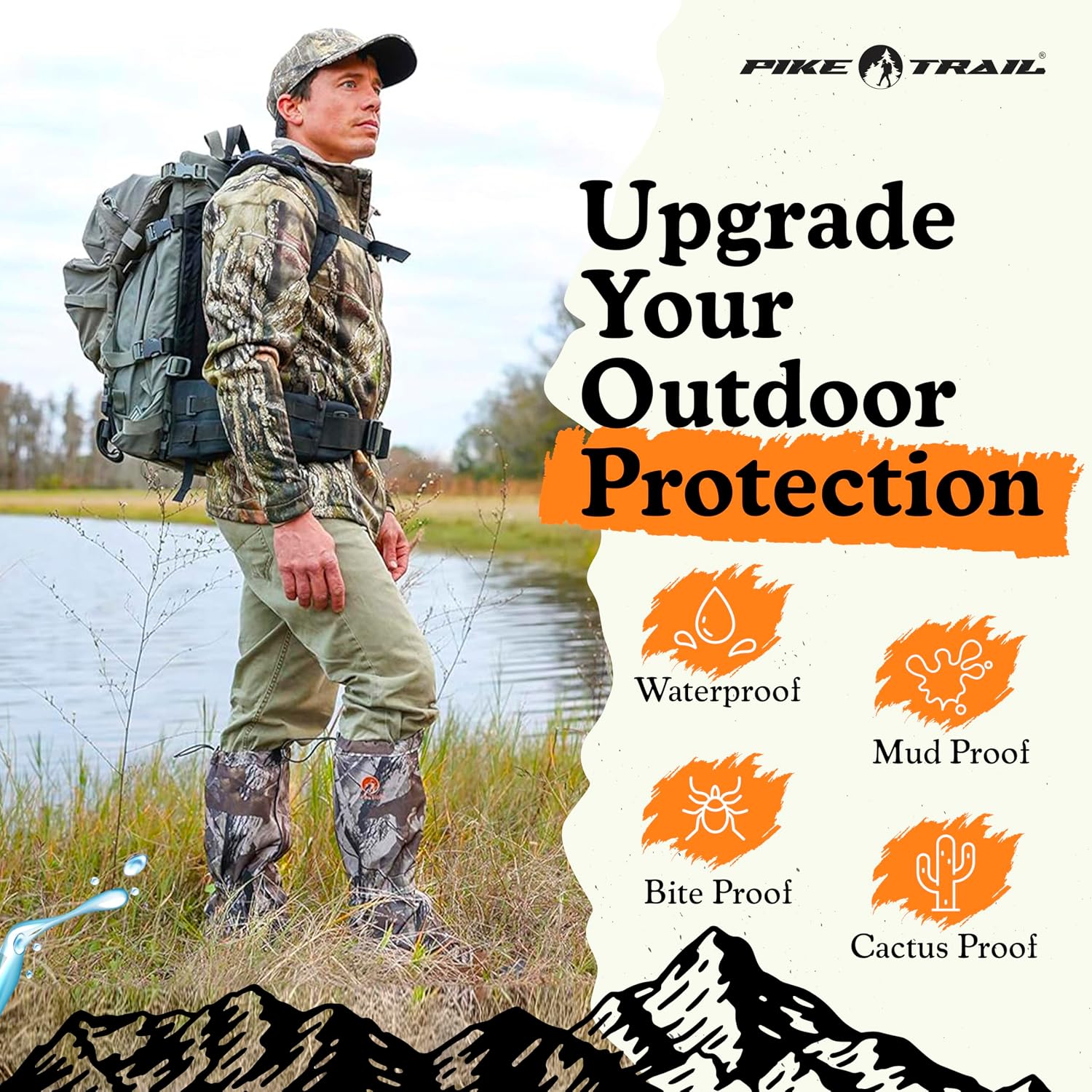 Pike Trail Adjustable Leg Gaiters - Lightweight, Waterproof - Leg Guards for Men & Women - Hiking Essentials Ideal for Hunting, Trekking & Fishing - 1 Pair
