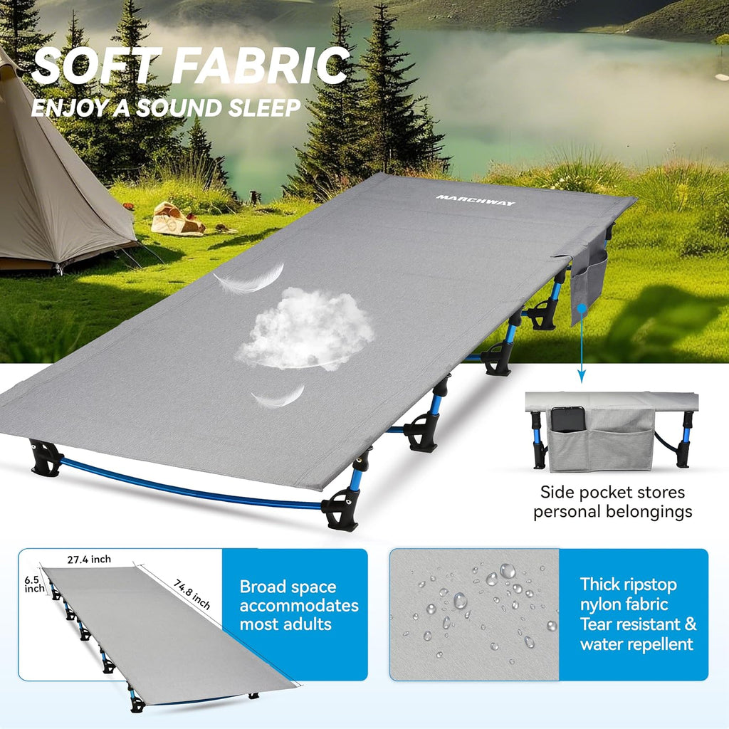 MARCHWAY Ultralight Folding Camping Cot Bed, Portable, Supports 275 lbs