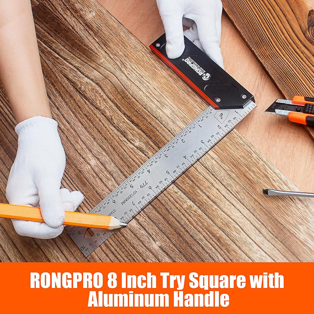 10Inch Woodworking Square Ruler and T-Bevel Gauge Set - 1/16" Precision,Sliding T-Bevel and T Measurements Ruler, Aluminum Handle Carpenter Square Layout Tool for Woodworking -Imperial…