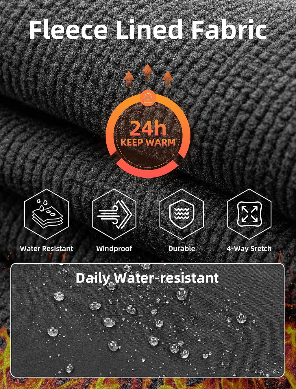 ROCKBROS Winter Cycling Pants for Men Thermal Fleece Lined Mountain Bike Pants Universal Fit Cycling Pants for Cold Weather