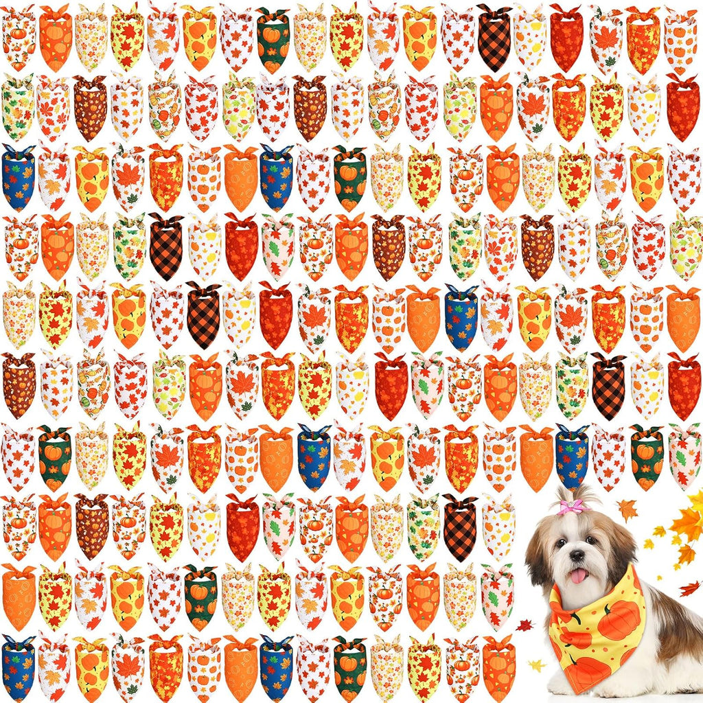 Sweetude 200 Pcs Fall Dog Bandanas Bulk Triangle Scarves, Pumpkin