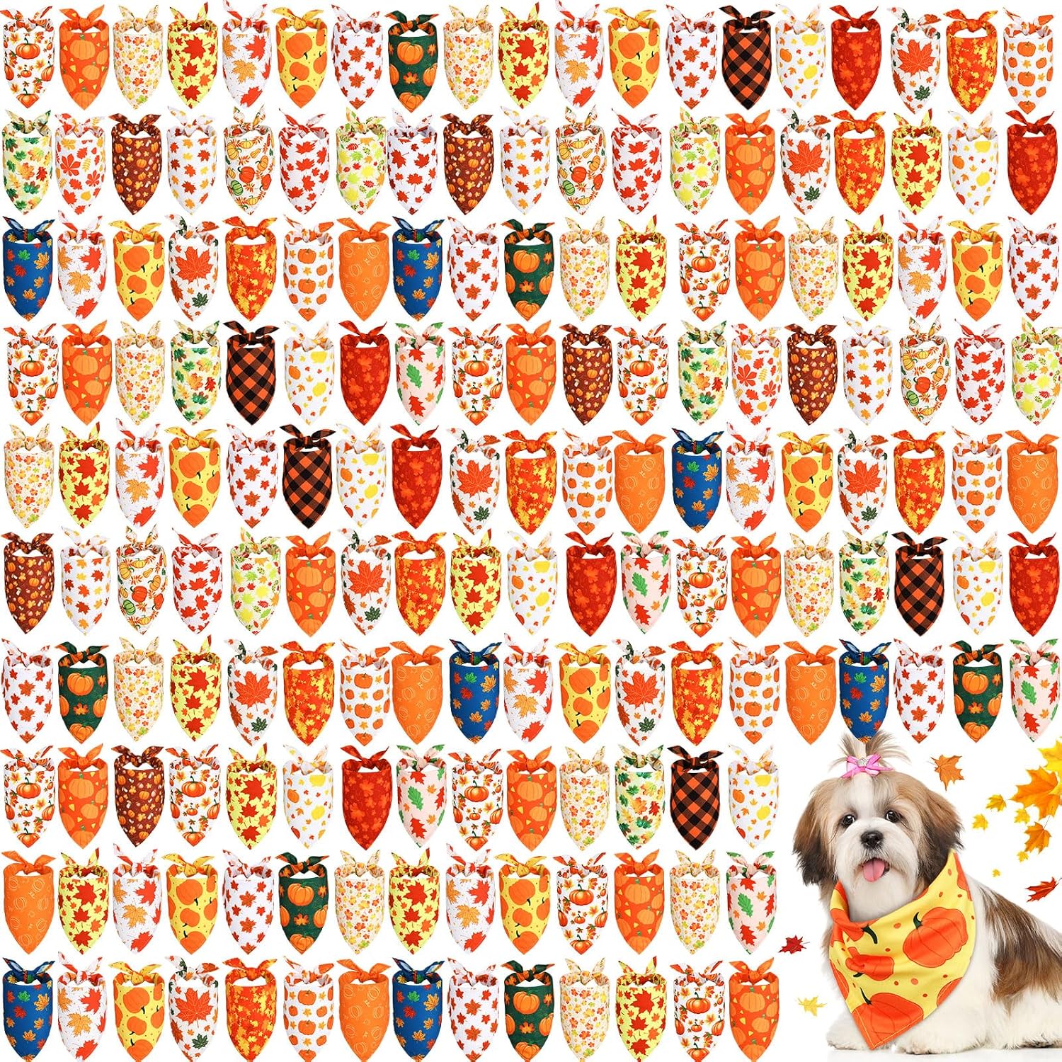 Sweetude 200 Pcs Fall Dog Bandanas Bulk Triangle Scarves, Pumpkin
