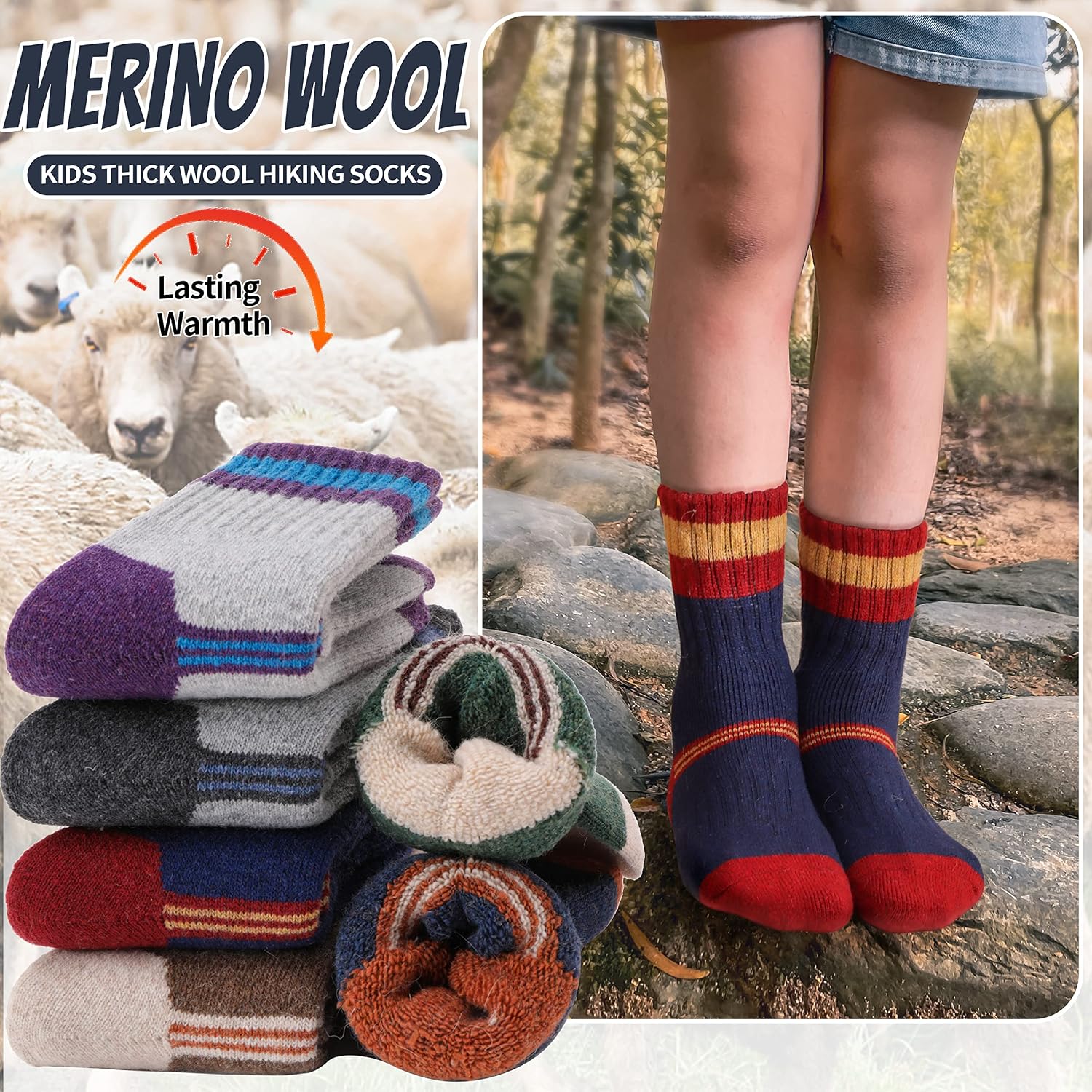 EBMORE Kids Merino Wool Hiking Thermal Winter Socks