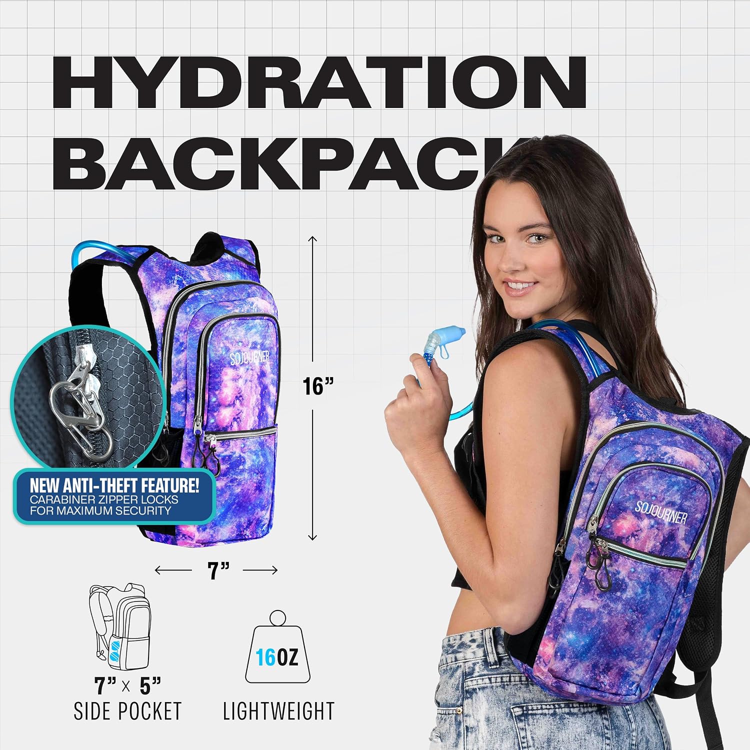 Sojourner Hydration Pack, Hydration Backpack - Water Backpack with 2l Hydration Bladder, Festival Essential - Rave Hydration Pack Hydropack Hydro for Hiking, Running, Biking, Festival Gear