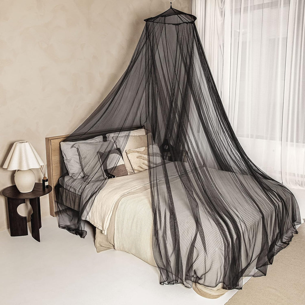 Black Mosquito Net for Queen & King-Size Beds - Fully Enclosed Bed Canopy
