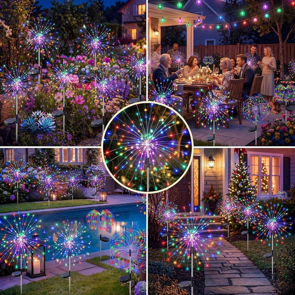 Solar Garden Lights Outdoor 4Pack,Multicolor Solar Firework Lights
