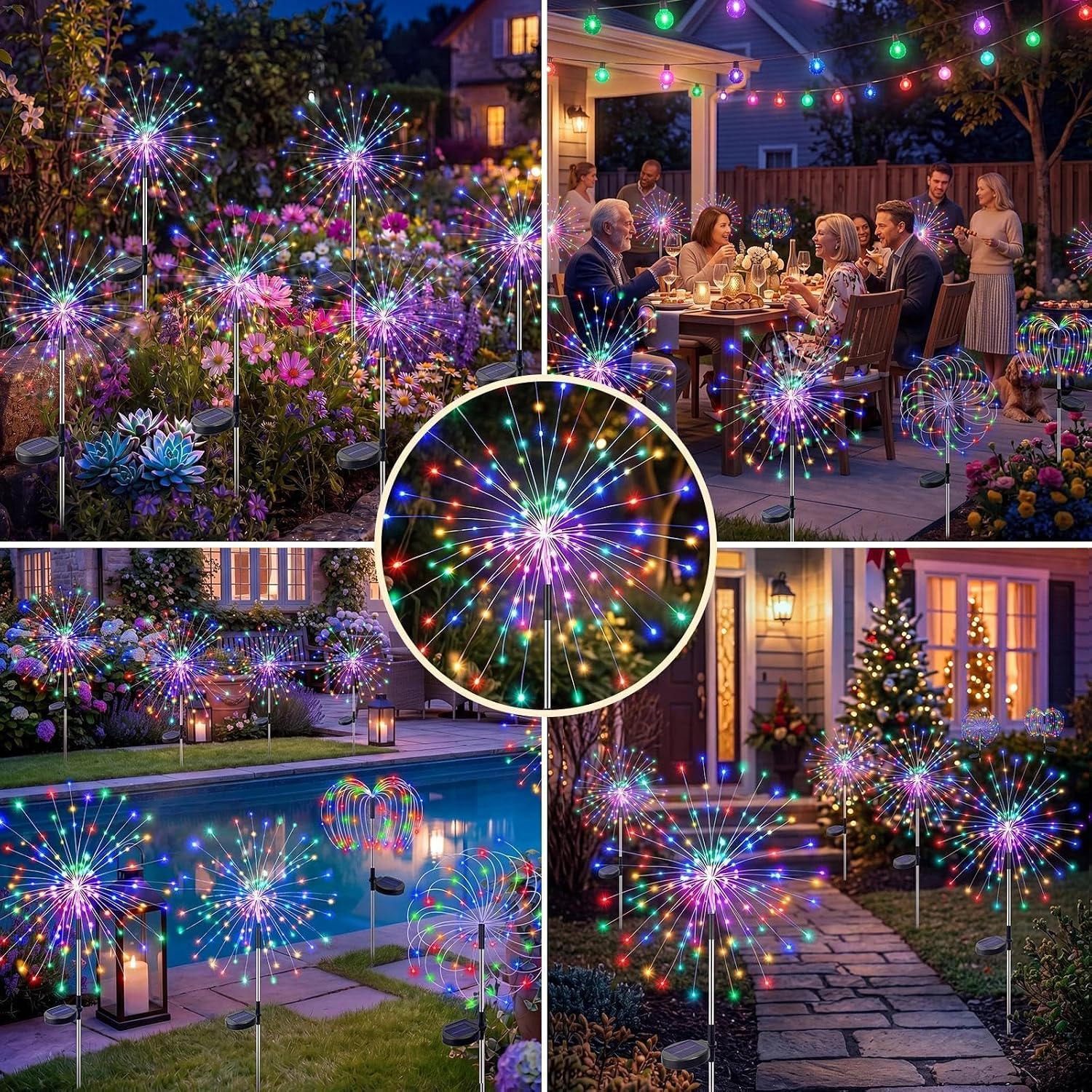 Solar Garden Lights Outdoor 4Pack,Multicolor Solar Firework Lights