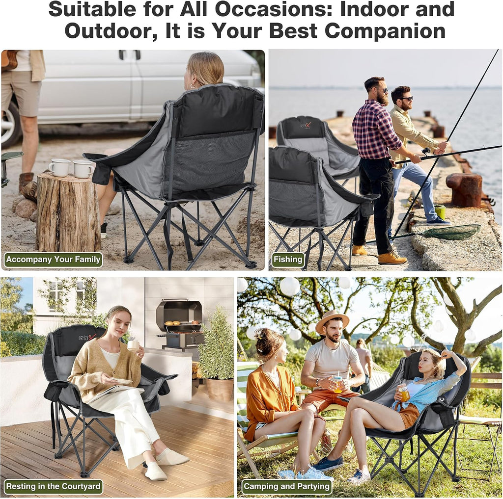 Oversized Camping Chairs with Cup Holder 500LBS, Black
