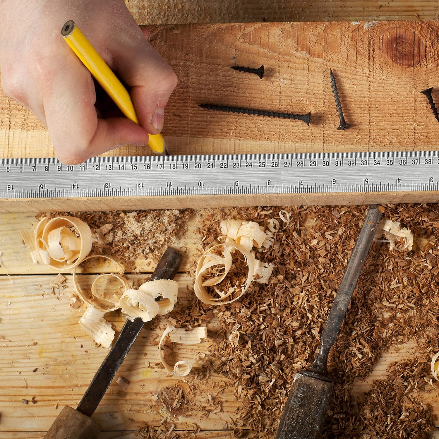 Metal Ruler with Cork Backing, 6+12+18 Inch, Non-Slip Straight Edge