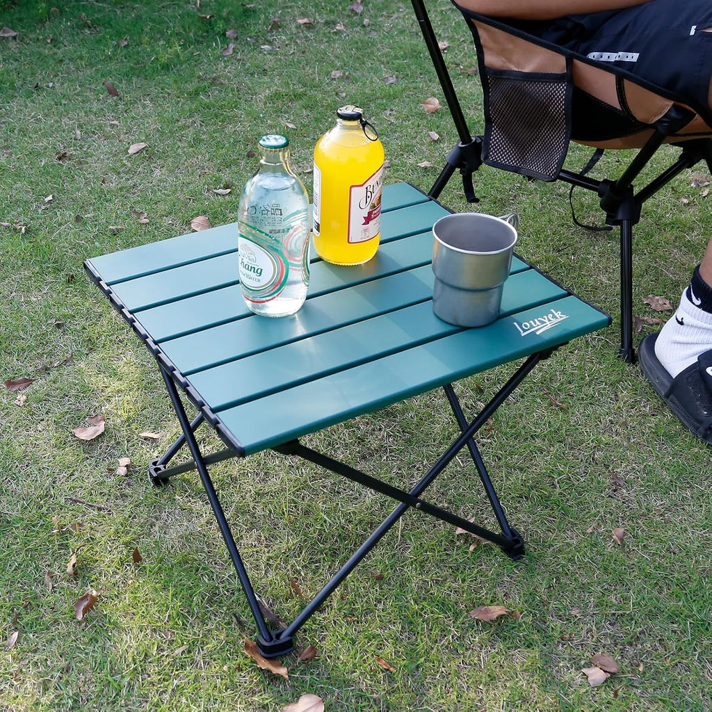 JOUYEK Small Camping Table Ultralight Aluminum Folding Portable Table Green