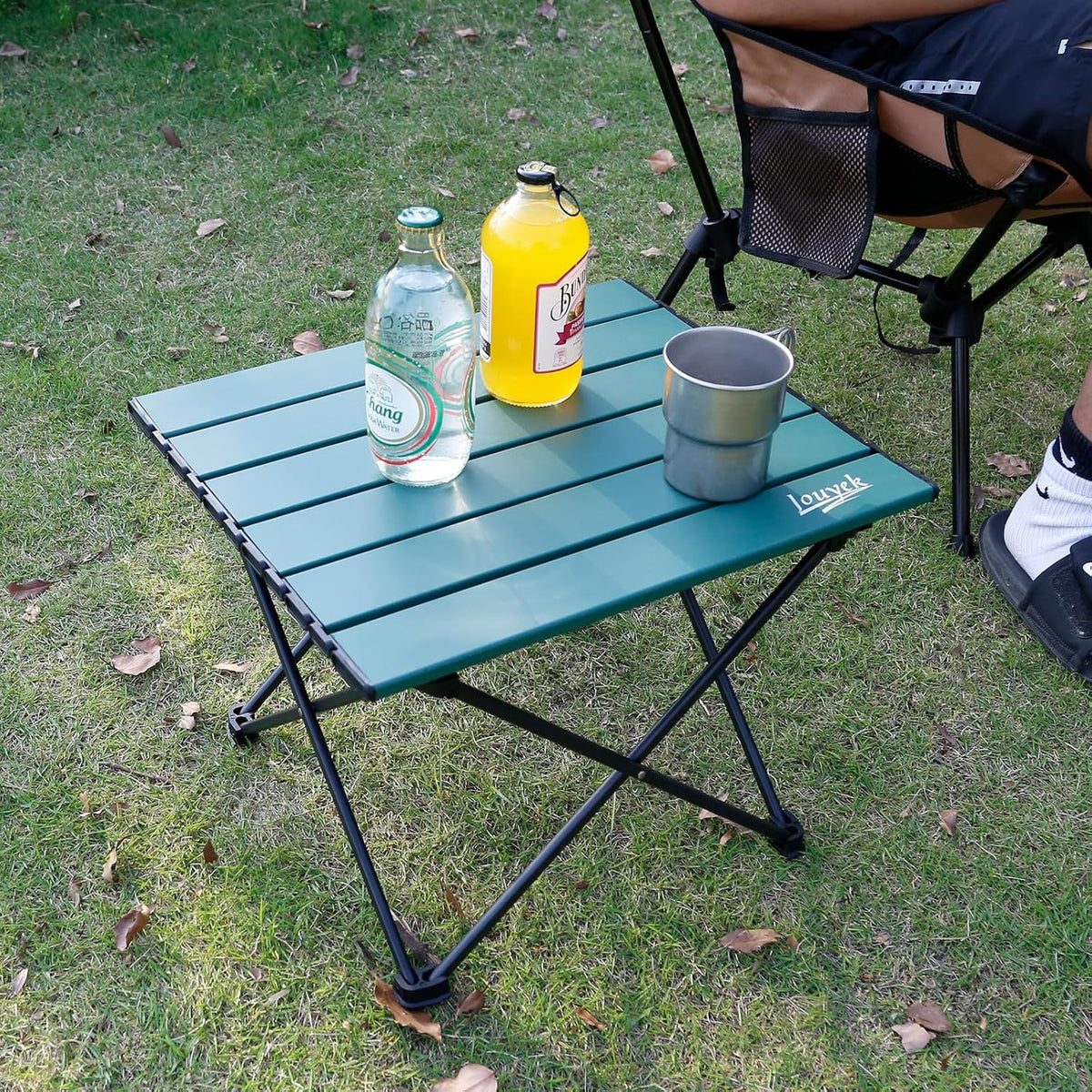 JOUYEK Small Camping Table Ultralight Aluminum Folding Portable Table Green