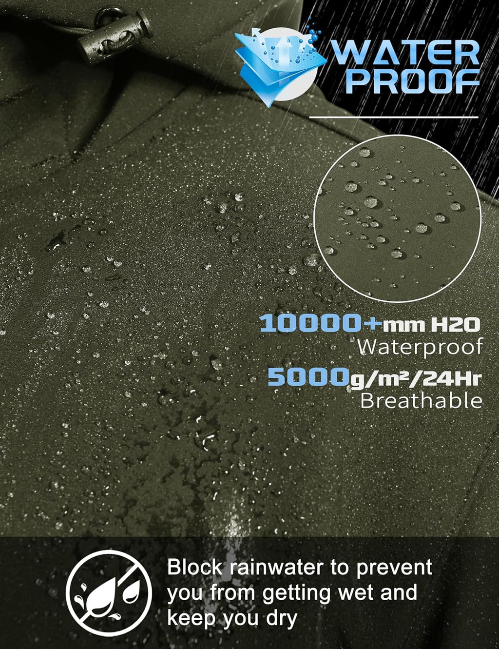 TACVASEN Mens Hooded Fleece Lined Waterproof Softshell Jacket Lightweight