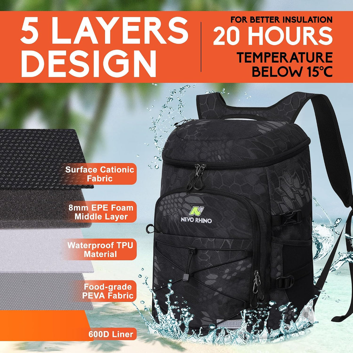 N NEVO RHINO Backpack Coolers Insulated Leak Proof 36/54 Cans