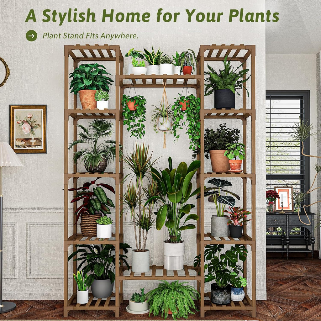GENTINGBRO Plant Stand Indoor Outdoor 62.2“ Tall Plant Shelf Large Tiered Flower Stands for Multiple Display Wood Hanging Planter Holder for Living Room Garden Balcony Patio Decor