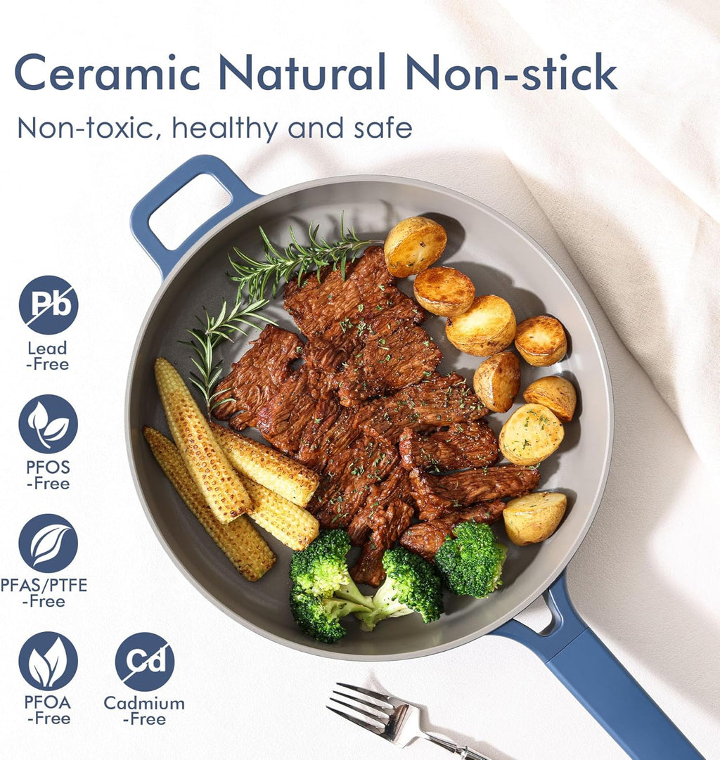 SENSARTE 14Pcs Pots and Pans Set Non Stick, Ceramic Cookware Set Non toxic