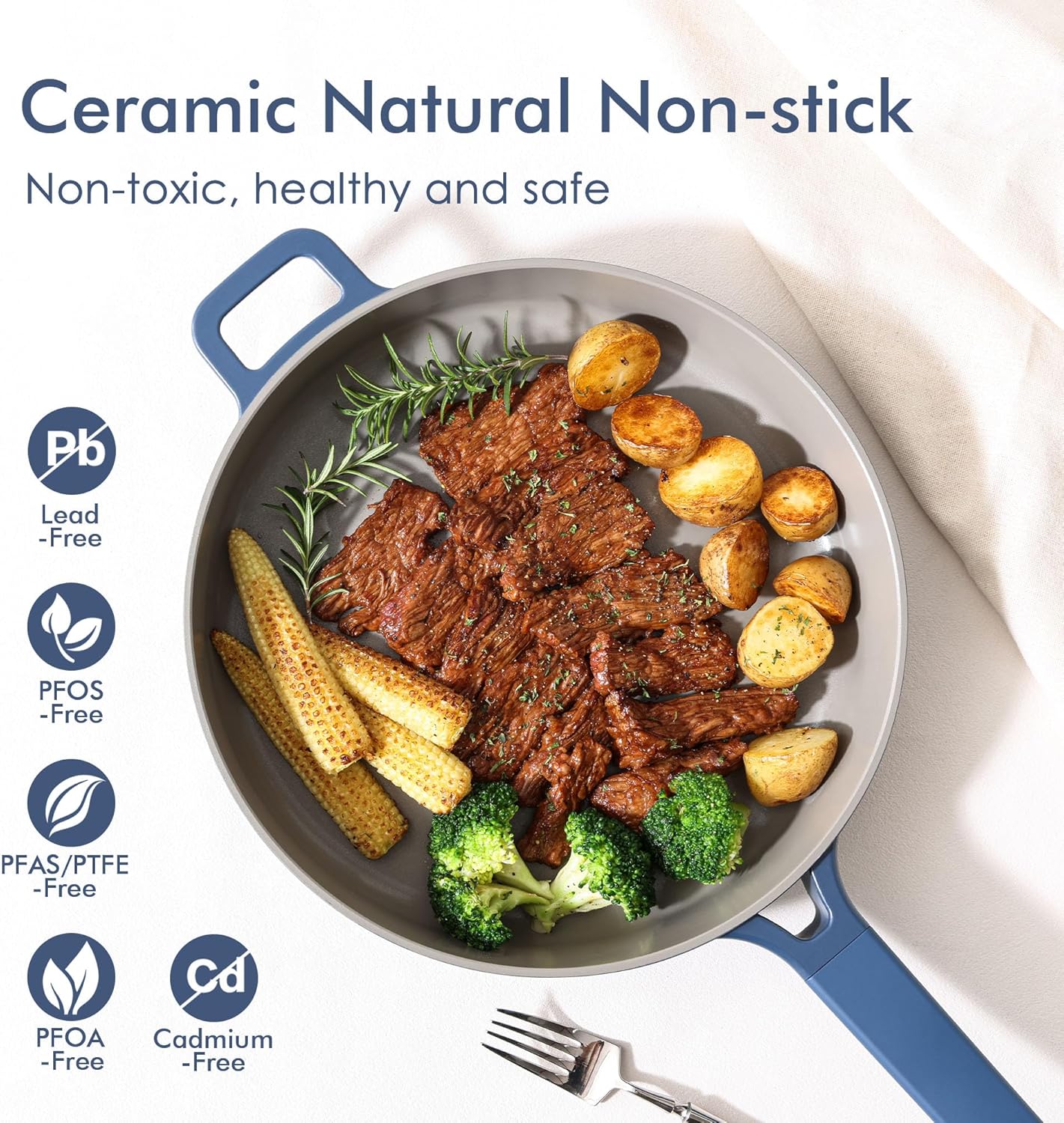 SENSARTE 14Pcs Pots and Pans Set Non Stick, Ceramic Cookware Set Non toxic