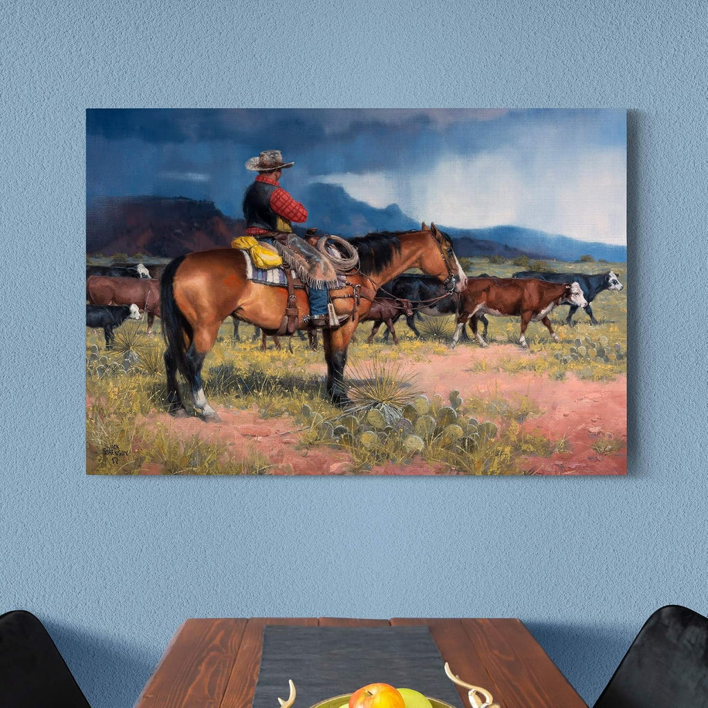 Renditions Gallery Canvas Animal Wall Art Modern Decorations Paintings Cloudy Outdoor Cowboy Abstract Vibrant Western Lifestyle Artwork Prints for Bedroom Office Kitchen - 12"x18" LT31