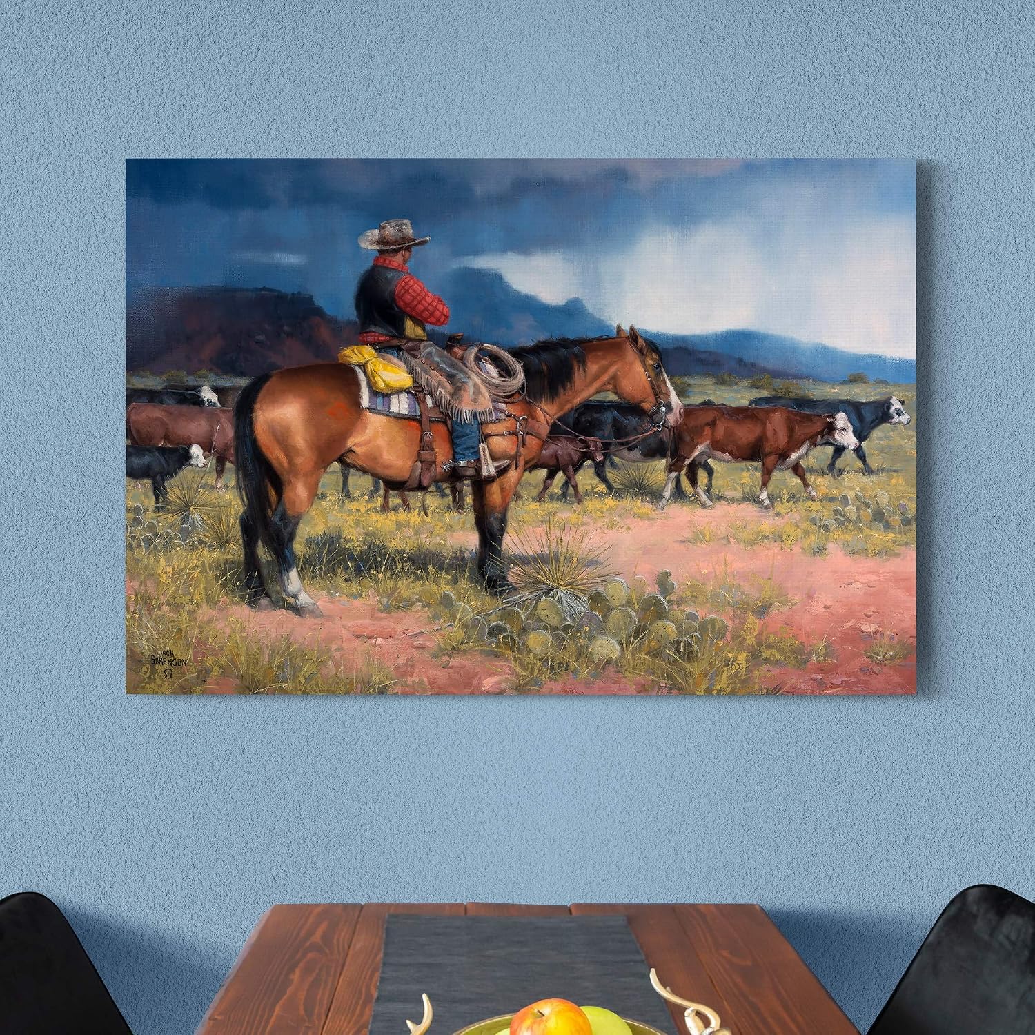 Renditions Gallery Canvas Animal Wall Art Modern Decorations Paintings Cloudy Outdoor Cowboy Abstract Vibrant Western Lifestyle Artwork Prints for Bedroom Office Kitchen - 12"x18" LT31