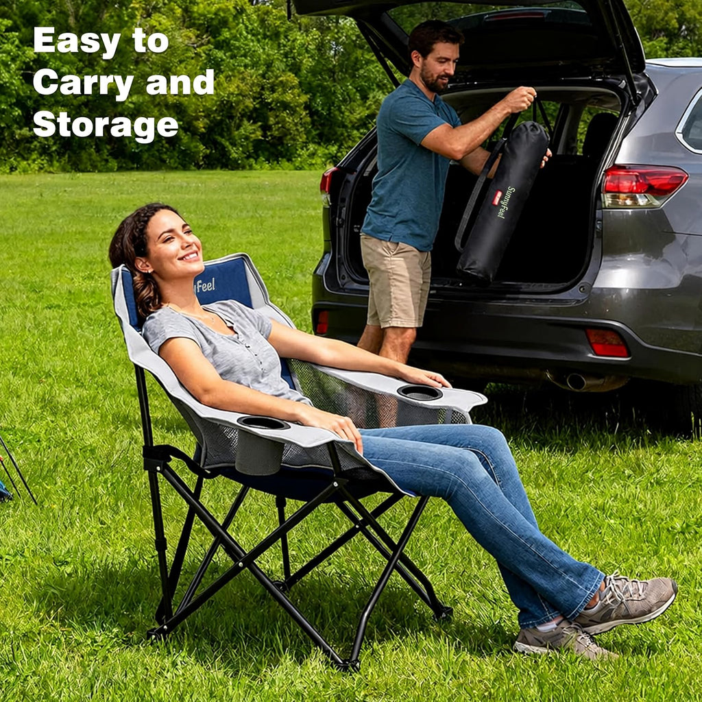 SUNNYFEEL 2 Pack Lightweight Oversized Camping Chairs for Adults, Heavy Duty Portable Folding Chair with Carry Bag, Side Pockets & Cup Holder, Supports 300 lbs, for Tailgating Hiking Picnic Backyard