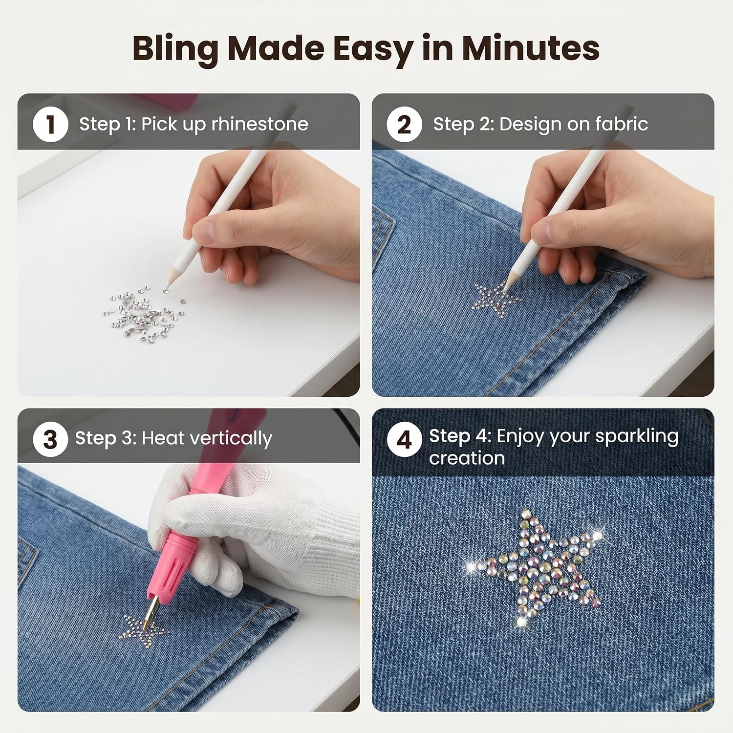 Worthofbest Hot Fix Rhinestone Applicator Tool Kit, 10000Pcs 3/4/5mm Glass Rhinestones & 5mm Hotfix Pearls, Rhinestone Setter with 6 Tips, Stand, Glove, Tray, Templates for Fabric Clothing DIY