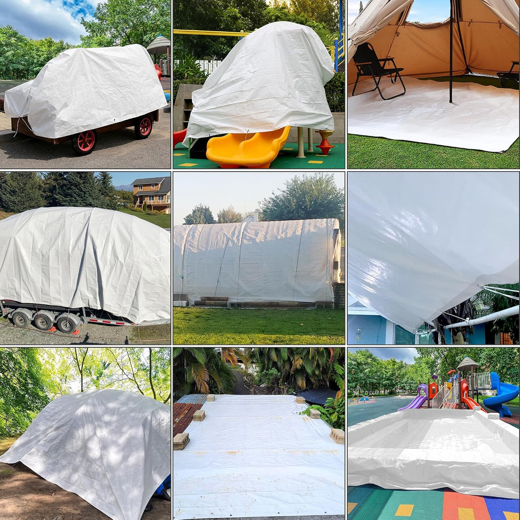STARPYNG-5 Mil White 8x14 Feet Tarp-LightDuty Waterproof Tarpaulin-Waterproof, UV Resistant, Rip and Tear Resistant, Poly Tarpaulin with Reinforced Edges for Cover
