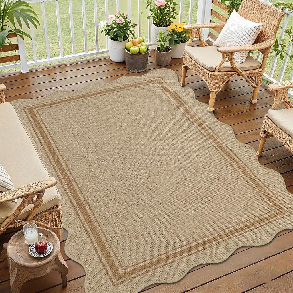 Zeeinx Easy Jute 3x5 Outdoor Scalloped Rug Washable Area Rug