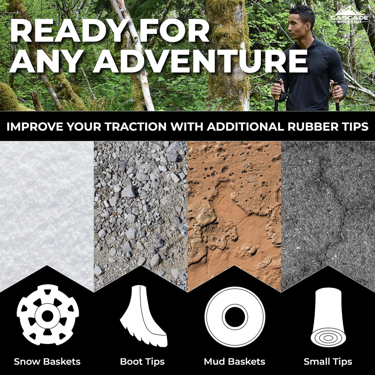 Cascade Mountain Tech Trekking Poles - Carbon Fiber Walking or Hiking Sticks with Quick Adjustable Locks